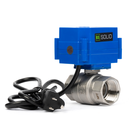 Katup Bola Bermotor 1", 110VAC, Baja Tahan Karat, Pengembalian Otomatis, Normal Tertutup, dengan Steker AS