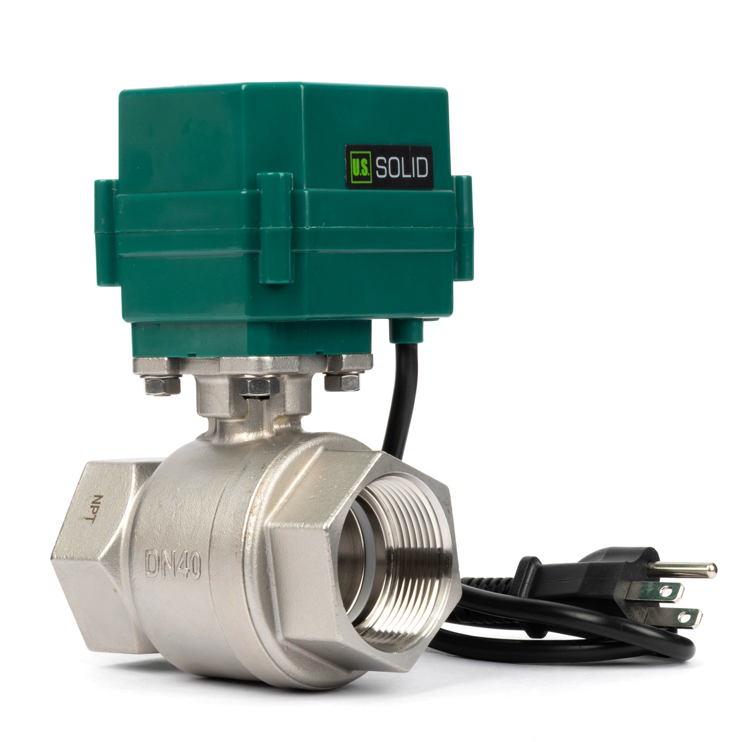 U.S. Solid 1-1/2" Μηχανοκίνητη σφαιρική βαλβίδα, 110VAC, ανοξείδωτο ατσάλι, αυτόματη επιστροφή, κανονικά κλειστό, με βύσμα ΗΠΑ