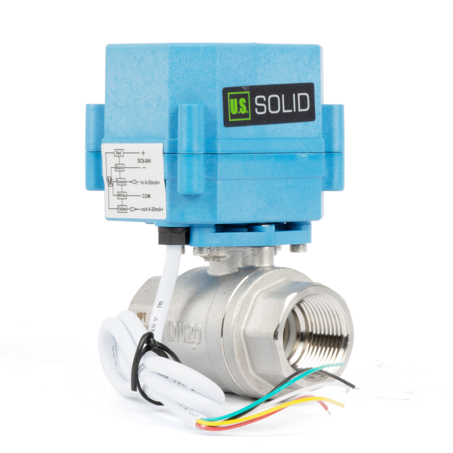 Injap Bola Bermotor Berkadar 3/4" - Keluli Tahan Karat, DC 9–24V, 5-Wayar dengan Penunjuk Kedudukan, IP67, Port Penuh