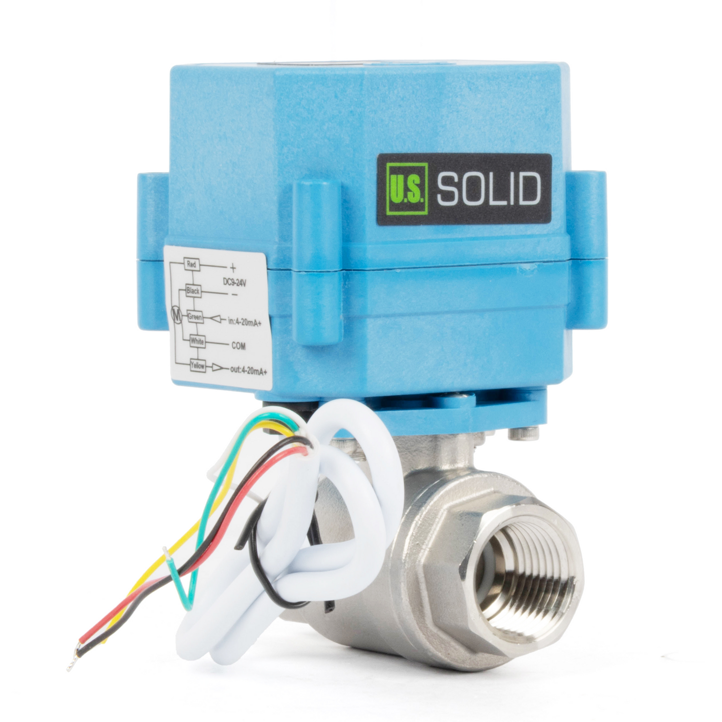 Injap Bola Bermotor Berkadar 1/2" - Keluli Tahan Karat, DC 9–24V, 5-Wayar dengan Penunjuk Kedudukan, IP67, Port Penuh