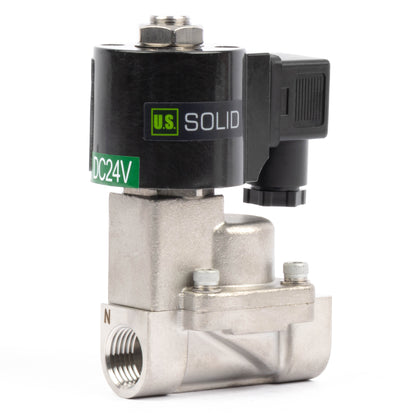 Électrovanne haute température - Acier inoxydable 1/2", 725 PSI, 24 V CC, 150 °C (302 °F), normalement fermée, joint VITON