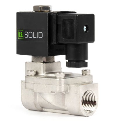 Électrovanne en acier inoxydable 1/2" - 110 V / 220 V CA, normalement fermée, 4,4-232 PSI, joint VITON