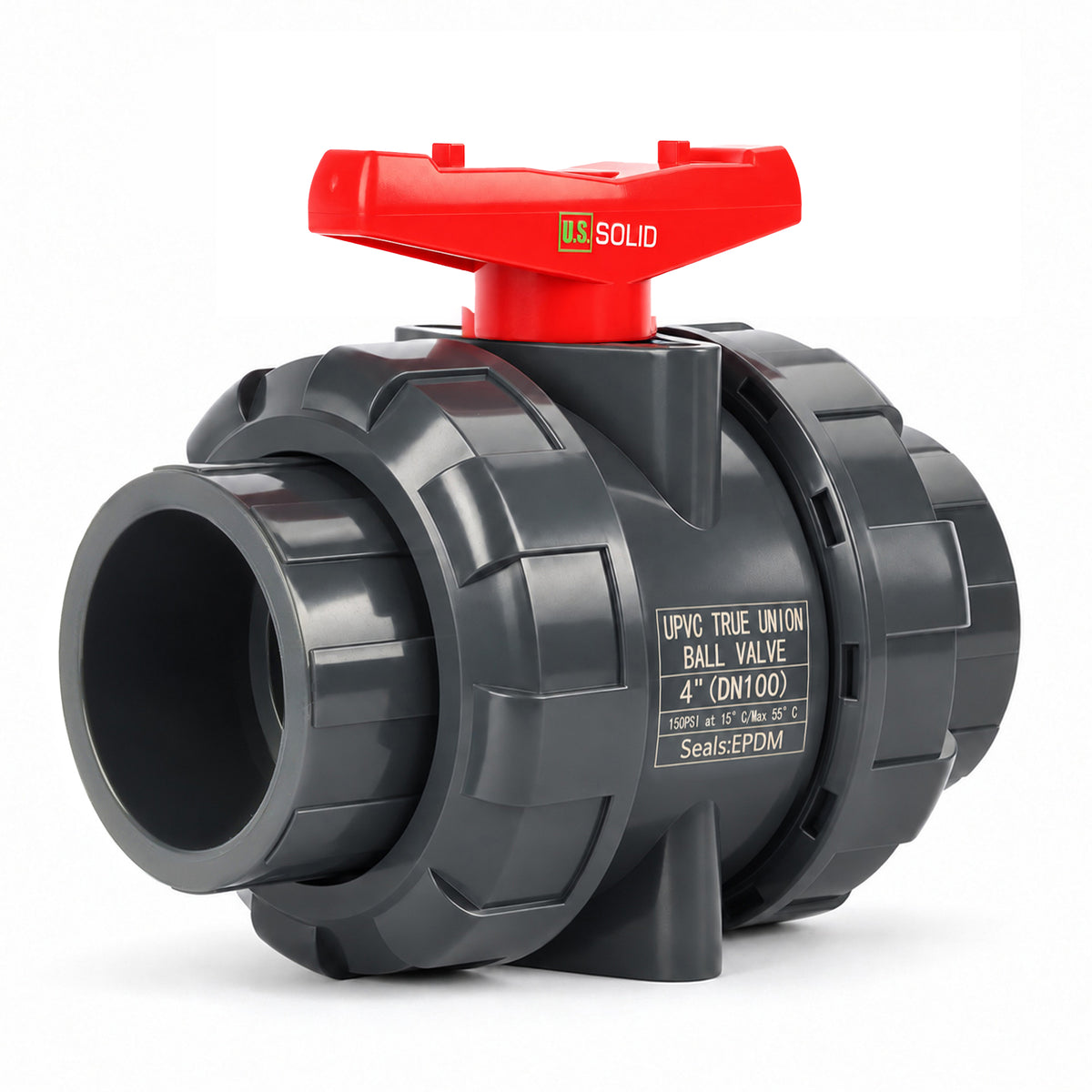 4" PVC True Union Ball Valve, Full Port, Slip Socket, Schedule 40 and 80 Compatible, 150 psi, PTFE Seat, EPDM O-Ring
