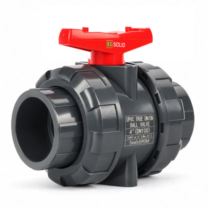 4" PVC True Union Ball Valve, Full Port, Slip Socket, Schedule 40 and 80 Compatible, 150 psi, PTFE Seat, EPDM O-Ring