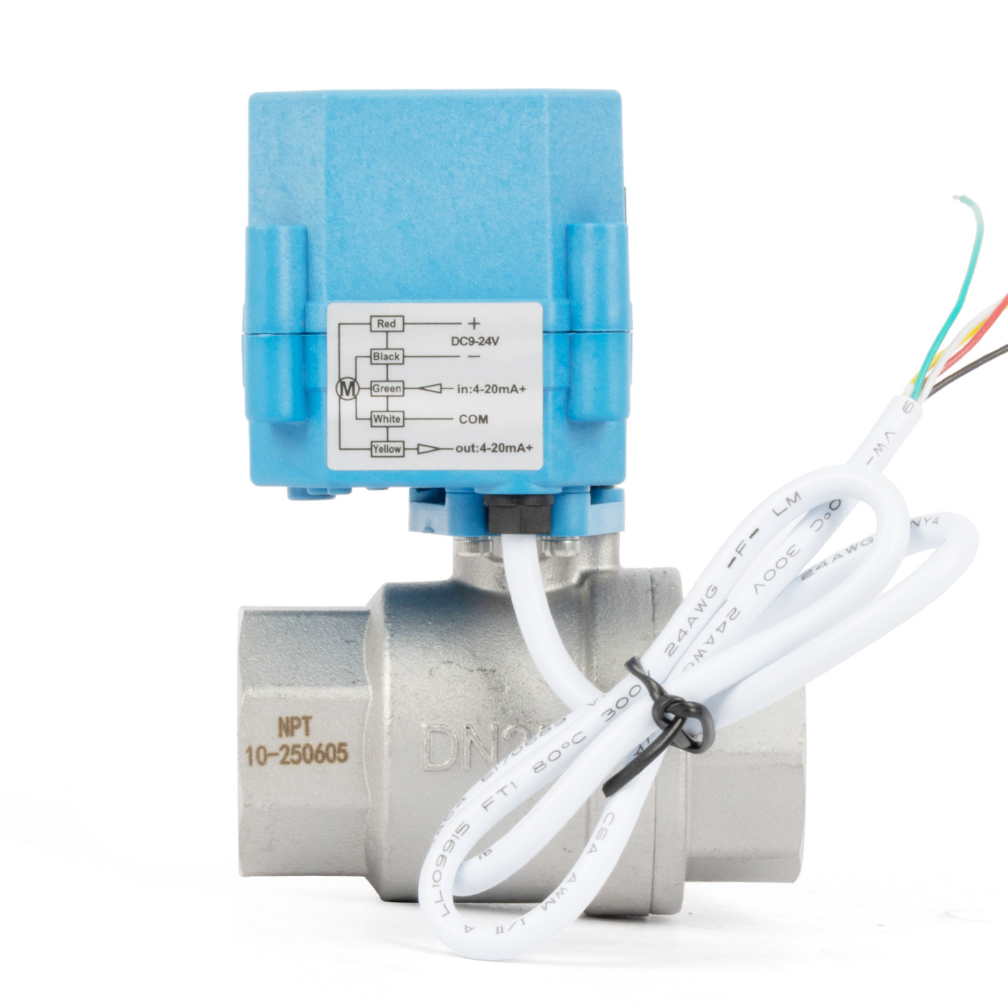 Injap Bola Bermotor Berkadar 1" - Keluli Tahan Karat, DC 9–24V, 5-Wayar dengan Penunjuk Kedudukan, IP67, Port Penuh