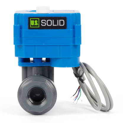 1/2" UPVC Motorized Ball Valve - 5-Wire (2 Wire Reverse Polarity with Signal Feedback), with Manual Function, 9-36V DC