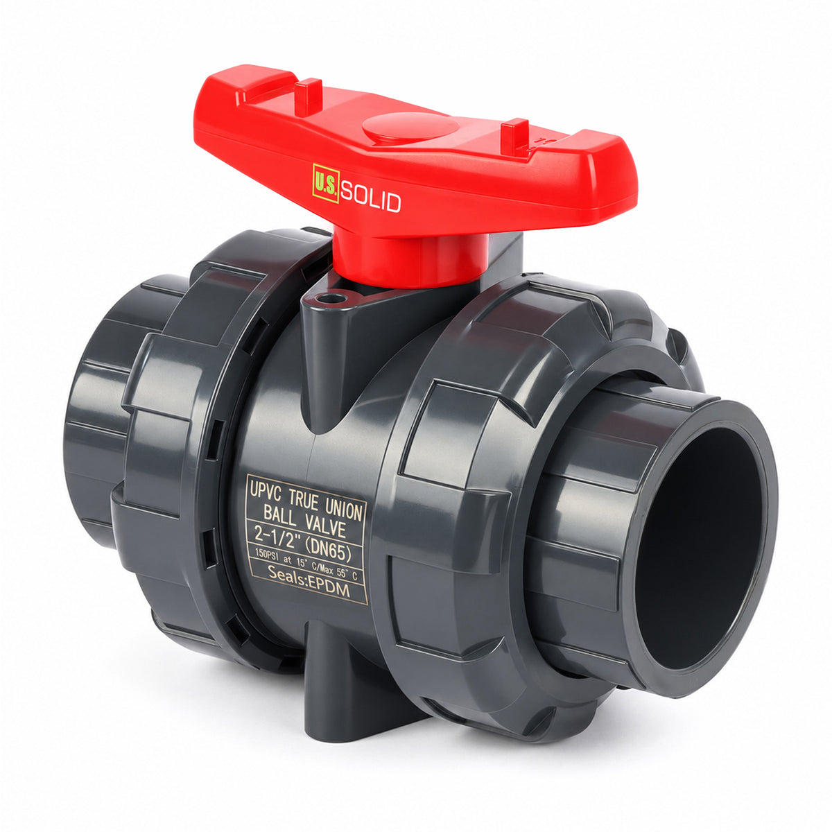2-1/2" PVC True Union Ball Valve, Full Port, Slip Socket, Schedule 40 and 80 Compatible, 150 psi, PTFE Seat, EPDM O-Ring