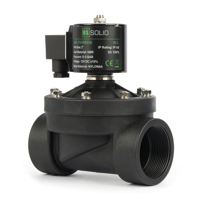 2" plastik PA66 magnetventil 12V DC, 0-5 bar, normalt lukket, NBR-tætning til vand og luft