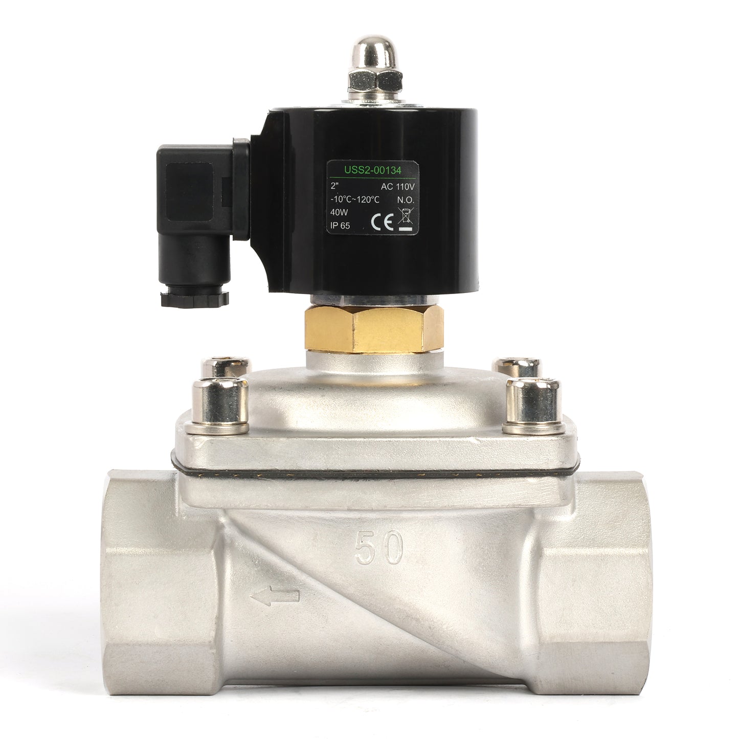 2"-Magnetventil – Elektrisches Magnetventil aus Edelstahl, 110 V Wechselstrom, normalerweise offen, Viton-Dichtung