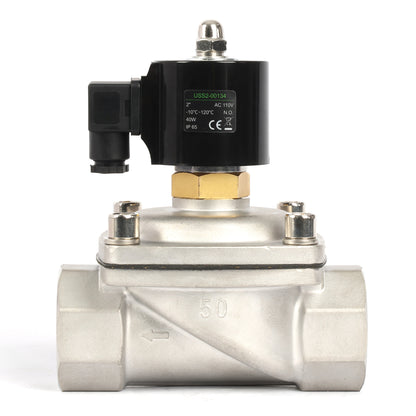 2"-Magnetventil – Elektrisches Magnetventil aus Edelstahl, 110 V Wechselstrom, normalerweise offen, Viton-Dichtung