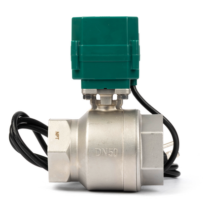 U.S. Solid 2" motoriseret kugleventil, 110VAC, rustfrit stål, automatisk retur, normalt lukket, med amerikansk stik