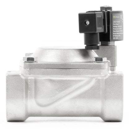 Injap Solenoid Keluli Tahan Karat 2" - 24V DC, Biasanya Tertutup, 4.4-232 PSI, Meterai VITON