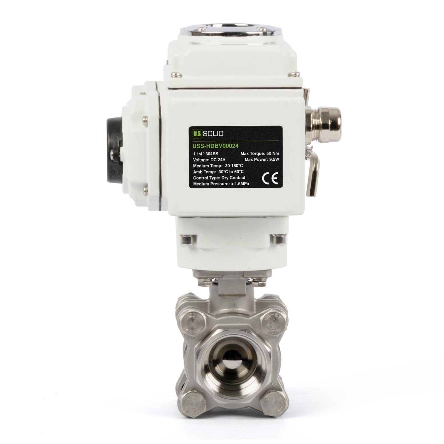 1 1/4" Electric Actuated Ball Valve, DC 24V Heavy Duty 3-Piece Industrial Ball Valve,304SS, ON/OFF Type, Dry Contact