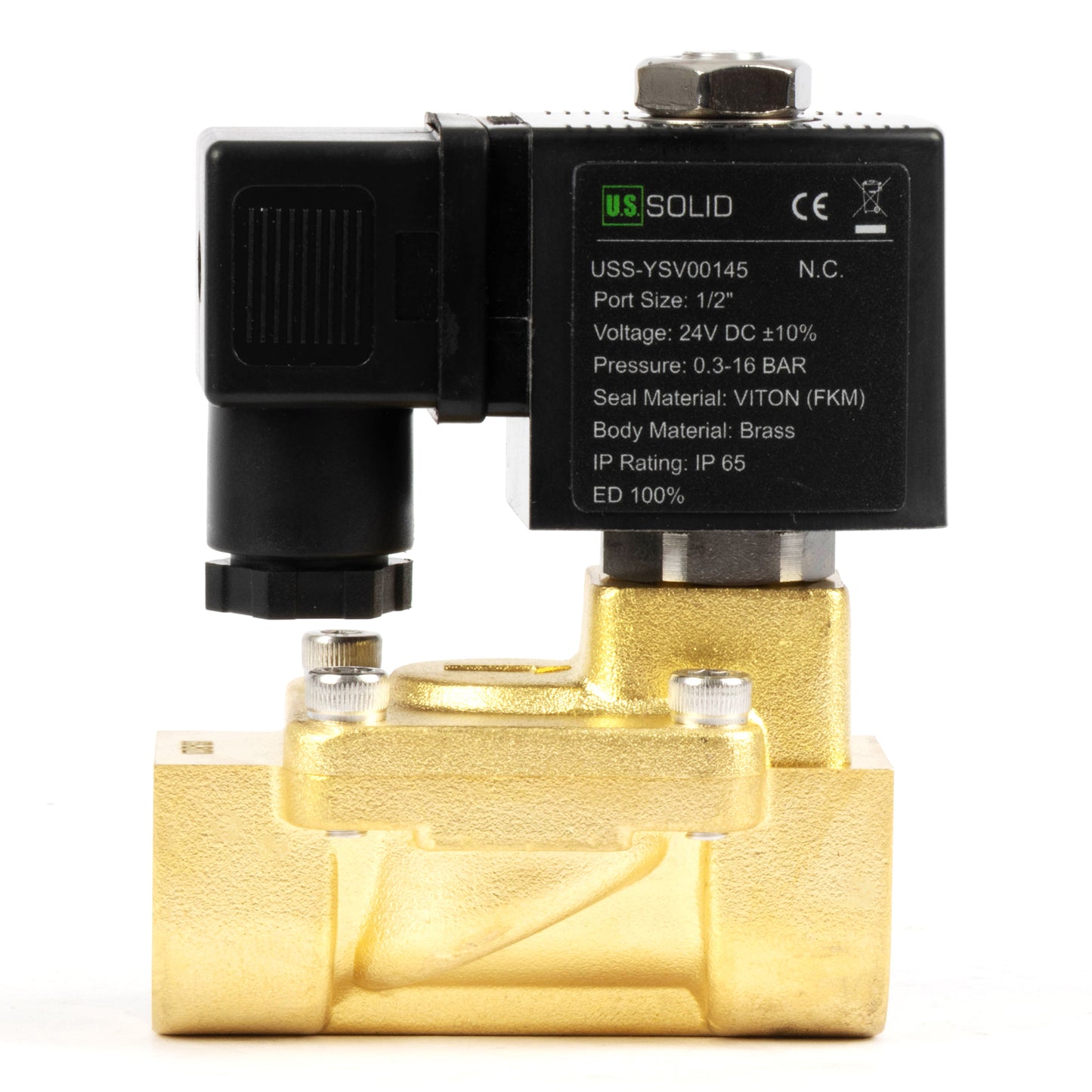 1/2" messing magnetventil - 24V DC, normalt lukket, 4,4-232 PSI, VITON pakning