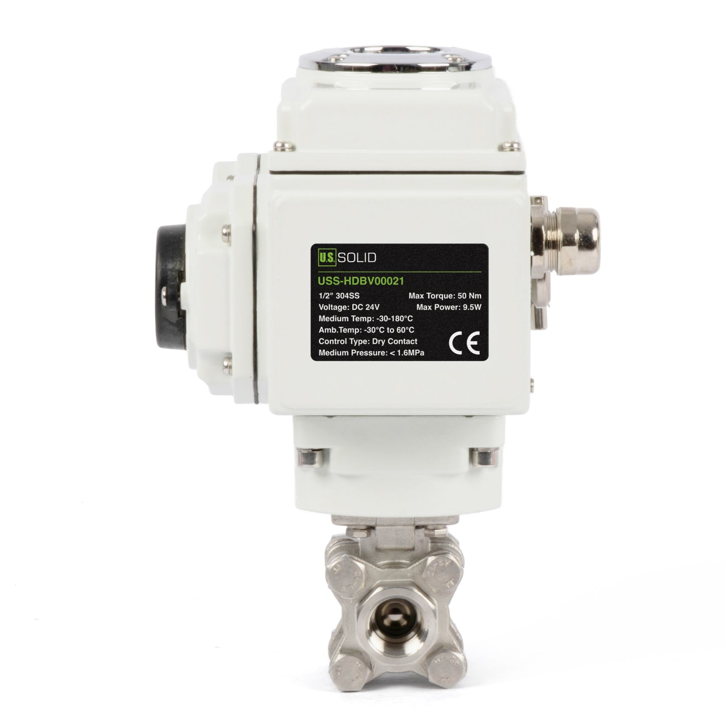1/2" Electric Actuated Ball Valve, DC 24V Heavy Duty 3-Piece Industrial Ball Valve,304SS, ON/OFF Type, Dry Contact
