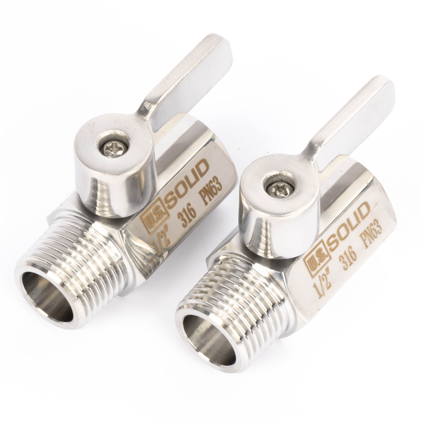1/2" minikugleventil 304 rustfrit stål hun × han NPT gevind 2 stk.