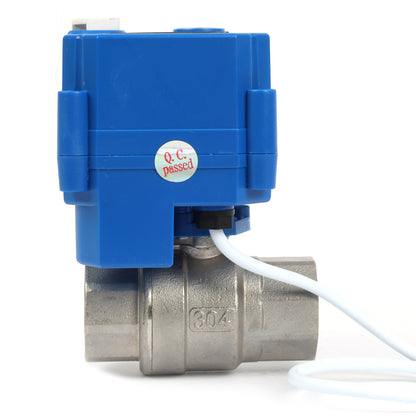 Motorized Ball Valve- 3/4" Stainless Steel Ball Valve with Manual Function, Full Port, 9-24V AC/DC and 2 Wire Auto Return Setup, Normally Open