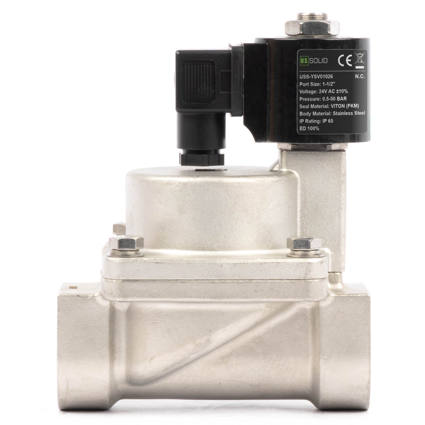 Électrovanne haute température - Acier inoxydable 1-1/2", 725 PSI, 24 V CA, 150 °C (302 °F), normalement fermée, joint VITON