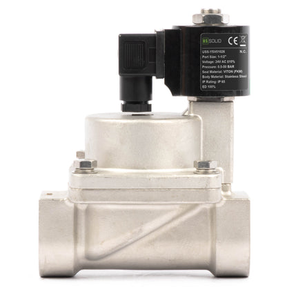 Électrovanne haute température - Acier inoxydable 1-1/2", 725 PSI, 24 V CA, 150 °C (302 °F), normalement fermée, joint VITON