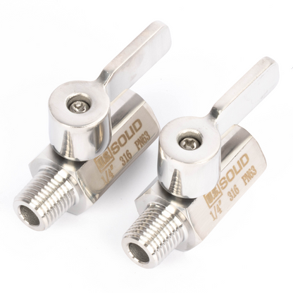 1/4" minikugleventil 304 rustfrit stål hun × han NPT gevind 2 stk.
