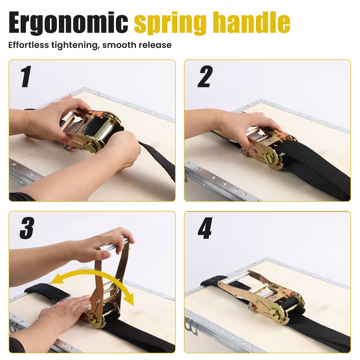 4-Pack 2 in x 29.5 ft Ratchet Tie Down Straps, 10,000 lb Break Strength, Double Flat Plate Hooks
