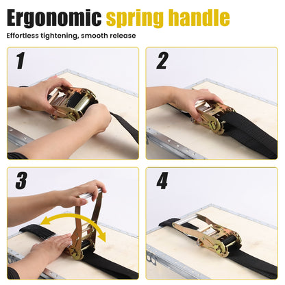 4-Pack 2 in x 29.5 ft Ratchet Tie Down Straps, 10,000 lb Break Strength, Double Flat Plate Hooks