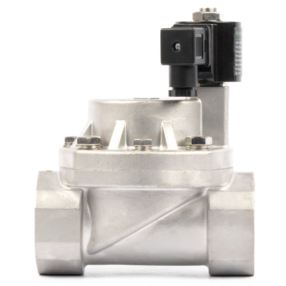 Électrovanne haute température - 50 mm (2") en acier inoxydable, 50 bar (725 PSI), 24 V CA, 150 °C (302 °F), normalement fermée, joint VITON
