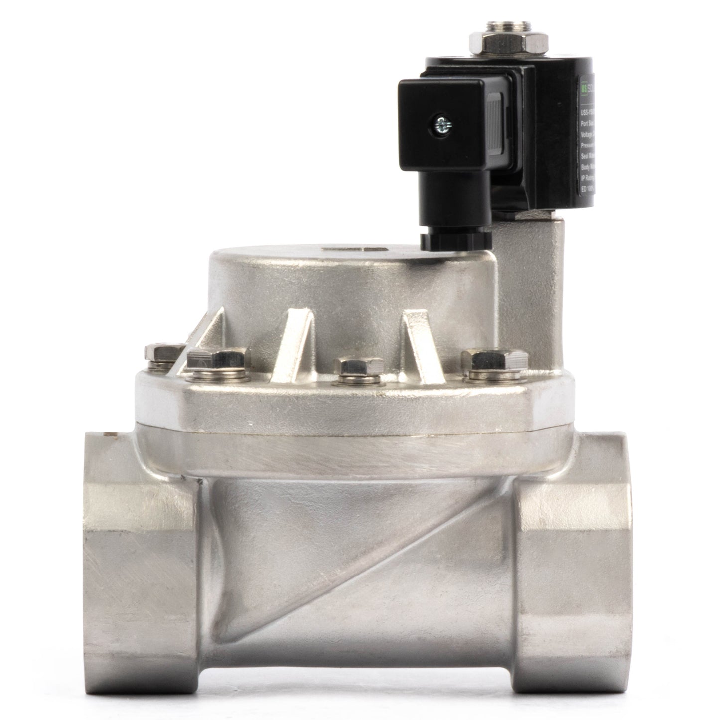 Électrovanne haute température - 50 mm (2") en acier inoxydable, 50 bar (725 PSI), 24 V CC, 150 °C (302 °F), normalement fermée, joint VITON