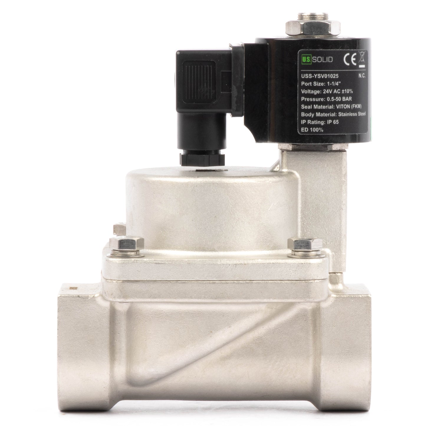 Électrovanne haute température - Acier inoxydable 1-1/4", 725 PSI, 24 V CA, 150 °C (302 °F), normalement fermée, joint VITON