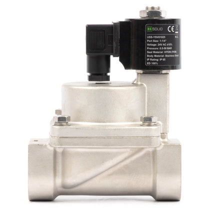 Électrovanne haute température - Acier inoxydable 1-1/4", 725 PSI, 24 V CA, 150 °C (302 °F), normalement fermée, joint VITON