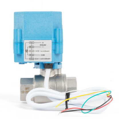 Injap Bola Bermotor Berkadar 1/2" - Keluli Tahan Karat, DC 9–24V, 5-Wayar dengan Penunjuk Kedudukan, IP67, Port Penuh