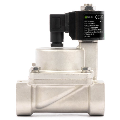 Høytemperatur magnetventil - 1-1/2" rustfritt stål, 725 PSI, 110V/220V AC, 302°F (150°C), normalt lukket, VITON-tetning
