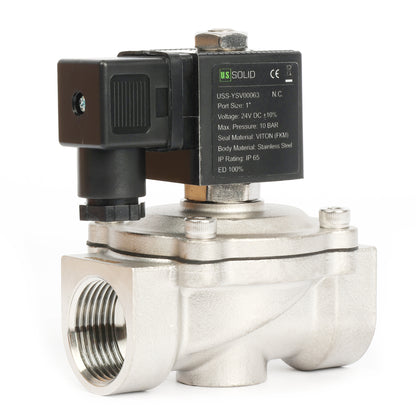 Katup Solenoid Elektrik Stainless Steel 1" - 12V DC, Normally Closed, 145 PSI, VITON