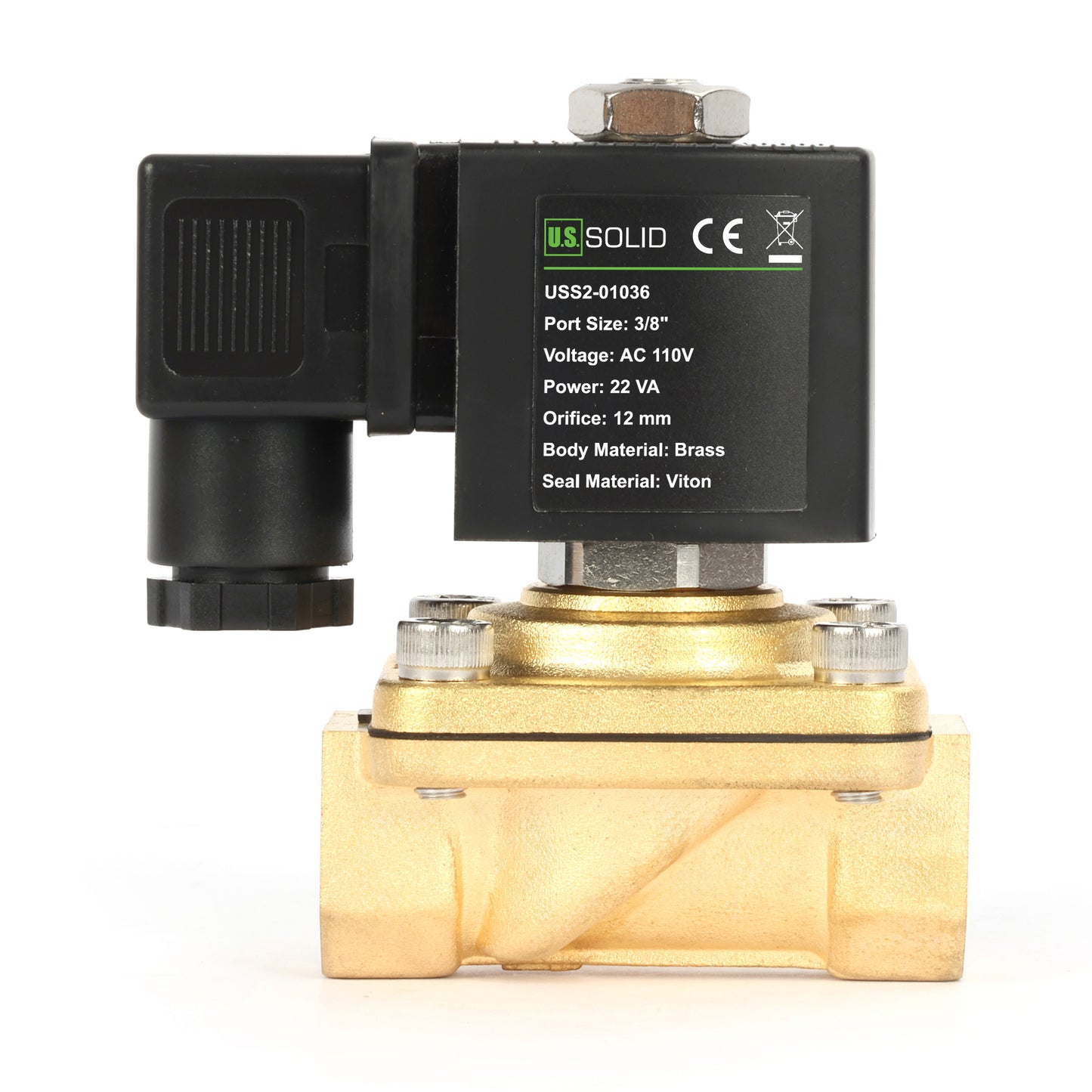3/8" magnetventil - Mässing 110V/220V AC Normalt stängd med Viton-tätning, Kopplingsboxtyp