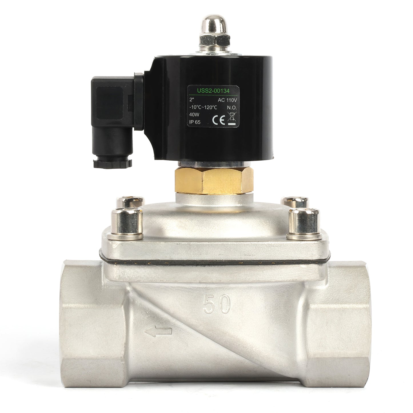 1-1/2" Injap Solenoid - Keluli Tahan Karat 110V AC Injap Solenoid Elektrik , Biasanya Terbuka, Pengedap Viton