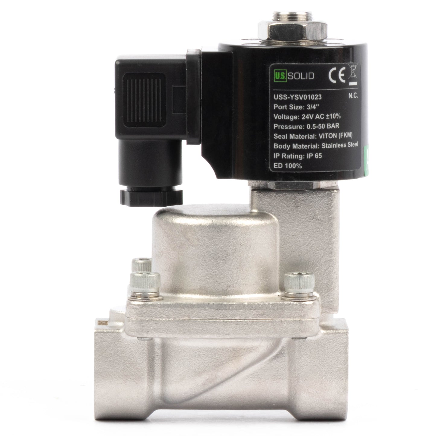 Électrovanne haute température - Acier inoxydable 3/4", 725 PSI, 24 V CA, 150 °C (302 °F), normalement fermée, joint VITON