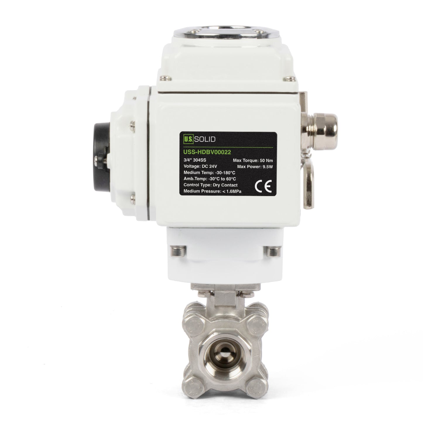 3/4" Electric Actuated Ball Valve, DC 24V Heavy Duty 3-Piece Industrial Ball Valve,304SS, ON/OFF Type, Dry Contact