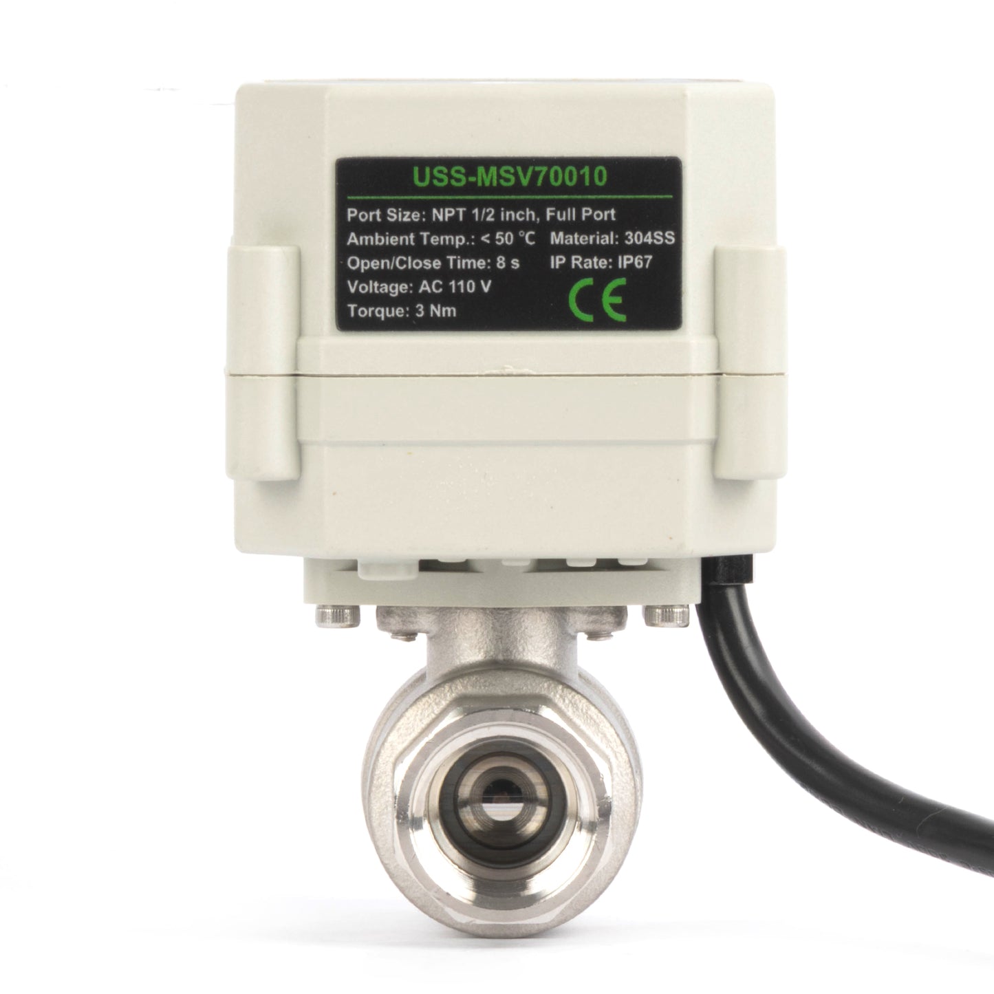 Válvula de bola motorizada de 1/2" y 2 vías con temporizador - Acero inoxidable 304. Válvula de drenaje automática con control de tiempo de 00:00 a 99:59:59, IP67, CA/CC 9–24 V.