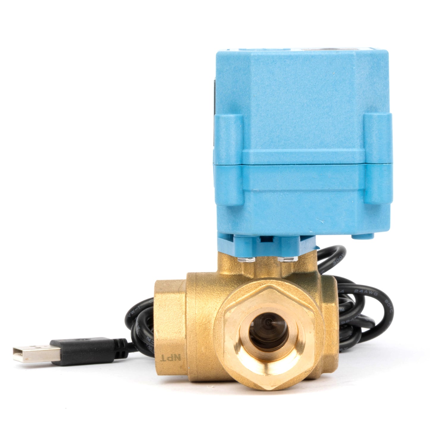 Έξυπνη σφαιρική βαλβίδα WiFi 1/2" με κινητήρα για, 3-οδη ορειχάλκινη 4-θέσης, τροφοδοσία USB, ένδειξη κατάστασης LED, παράθυρο κατεύθυνσης ροής