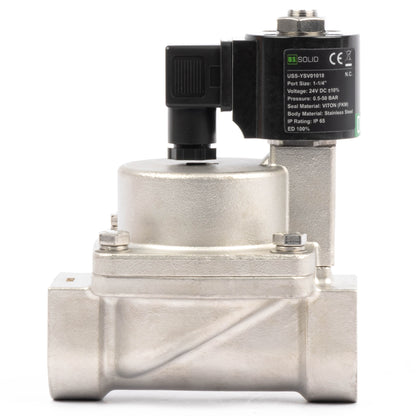 Électrovanne haute température - Acier inoxydable 1-1/4", 725 PSI, 24 V CC, 150 °C (302 °F), normalement fermée, joint VITON