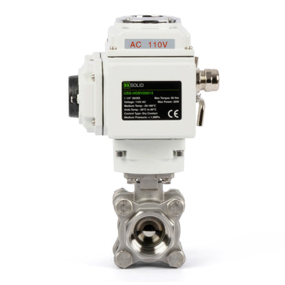 Válvula de bola eléctrica de 1 1/4", válvula de bola industrial de 3 piezas de alta resistencia, acero inoxidable 304.