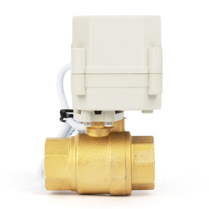 3/4" Motorized Ball Valve with Timer, Auto-Return Fail Safe & Power-Off Memory, 2-Way Brass Electric Actuator, IP67, AC/DC 9-24V