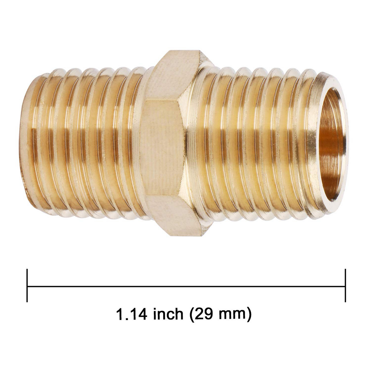 U.S. Solid Brass Hex Nipple - 1/4" x 1/4" NPT Male Pipe Fitting Adapter 2pcs