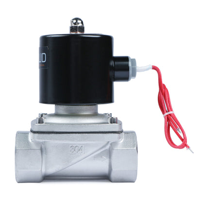 Válvula solenoide de 1-1/4" - Válvula solenoide eléctrica de acero inoxidable de 12 V CC, normalmente abierta, sello de Viton