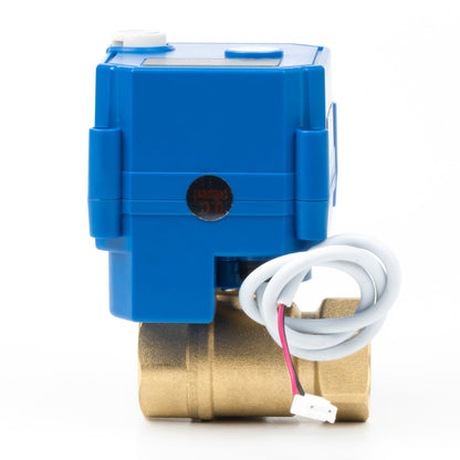 3/4" Motorized Ball Valve with Manual Function - 2 Wire Auto Return, Brass, 85-265V AC, Standard Port, Normally Closed