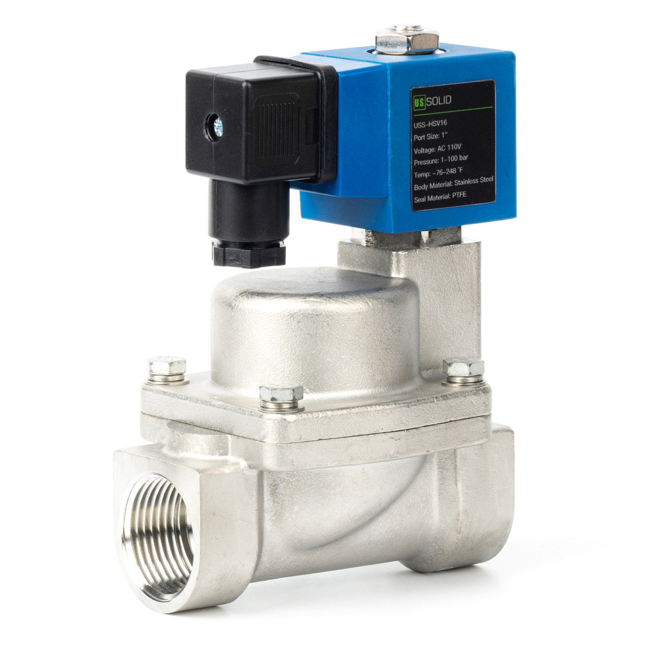 High Pressure Solenoid Valve - 1" Stainless Steel 100 bar, 110V AC High-Pressure High-Temperature Resistance Solenoid Valve, 248℉