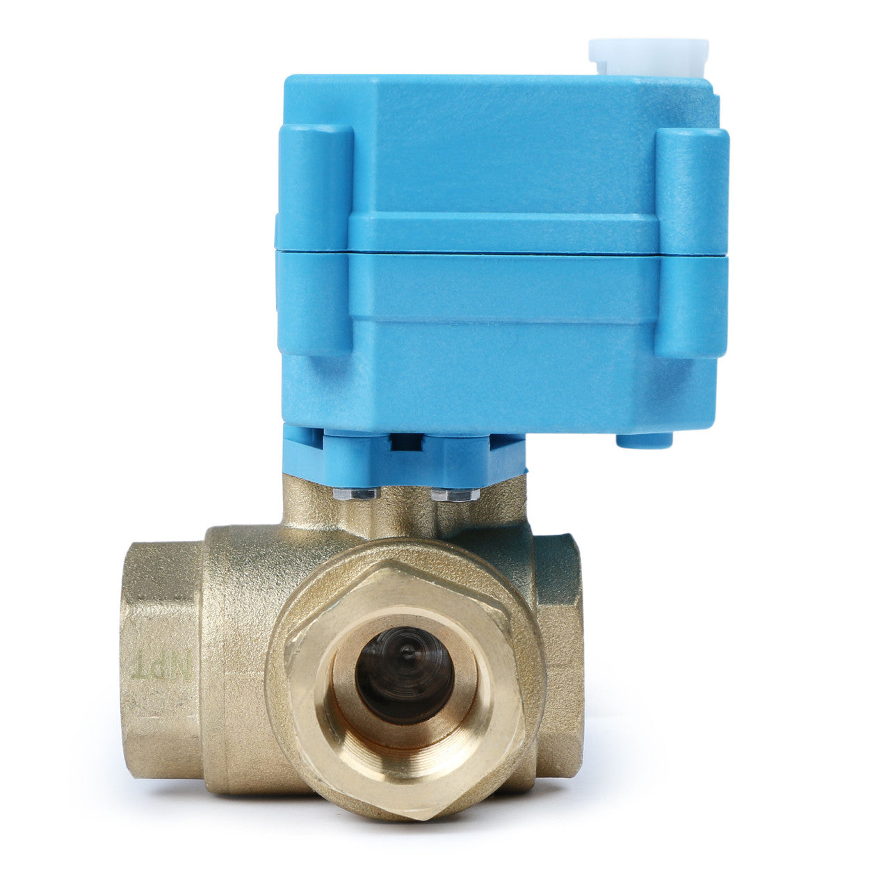 U.S. Solid 3/4" 3 Way Brass Motorized Ball Valve, AC110-230V, L Type, Standard Port, with Manual Function, IP67