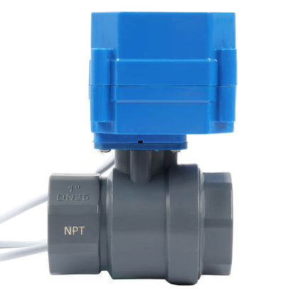 1" UPVC Motorized Ball Valve - 9-36V AC/DC Plastic Electrical Ball Valve with Standard Port, 2 Wire Auto Return, Normally Closed