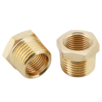 U.S. Solid 2pcs Brass Reducer Hex Bushing Brass Threaded Pipe Fitting 1/2" NPT Male x 3/8" NPT Female Adapter