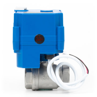 1/2" Motorized Ball Valve with Manual Function - 2 Wire Auto Return, Stainless Steel, 85-265V AC, Full Port, Normally Open